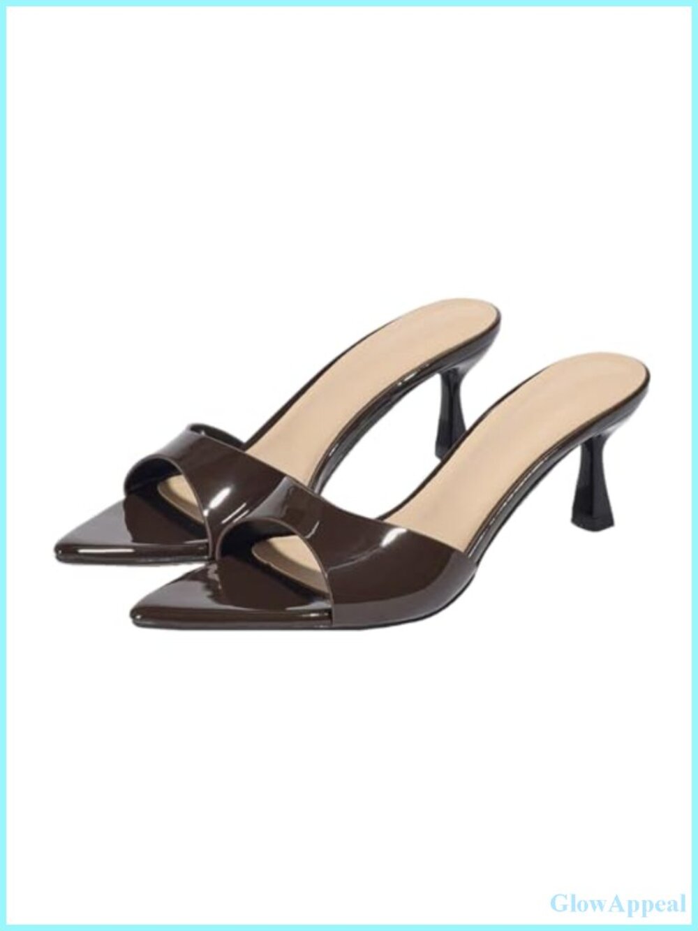 Women's Leather Pointed Toe Stiletto Heel Slide Sandals Backless Slingback